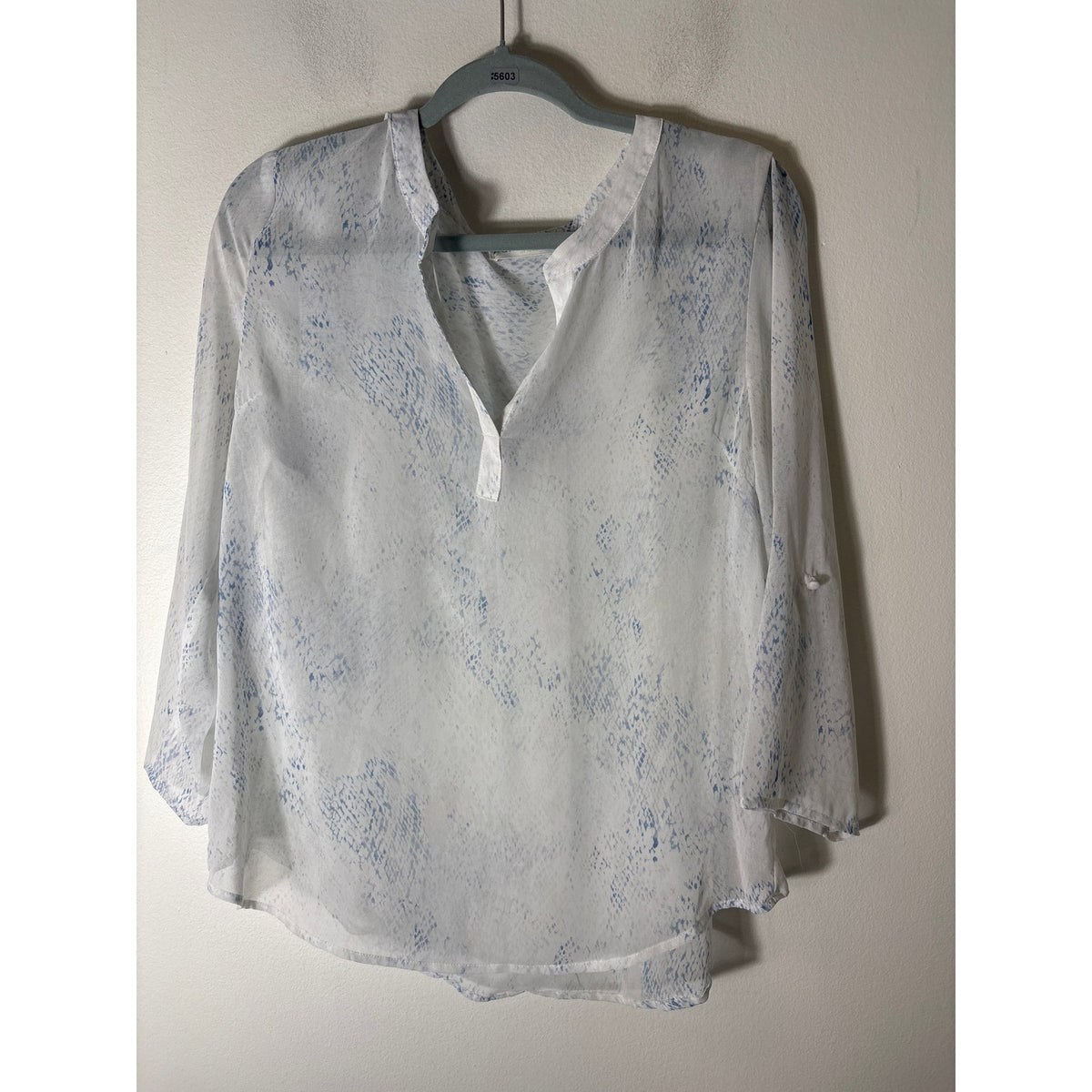 Pants Store White Blue Print Smocked Waist Tiered Flowy Skirt and Top Set Sz M