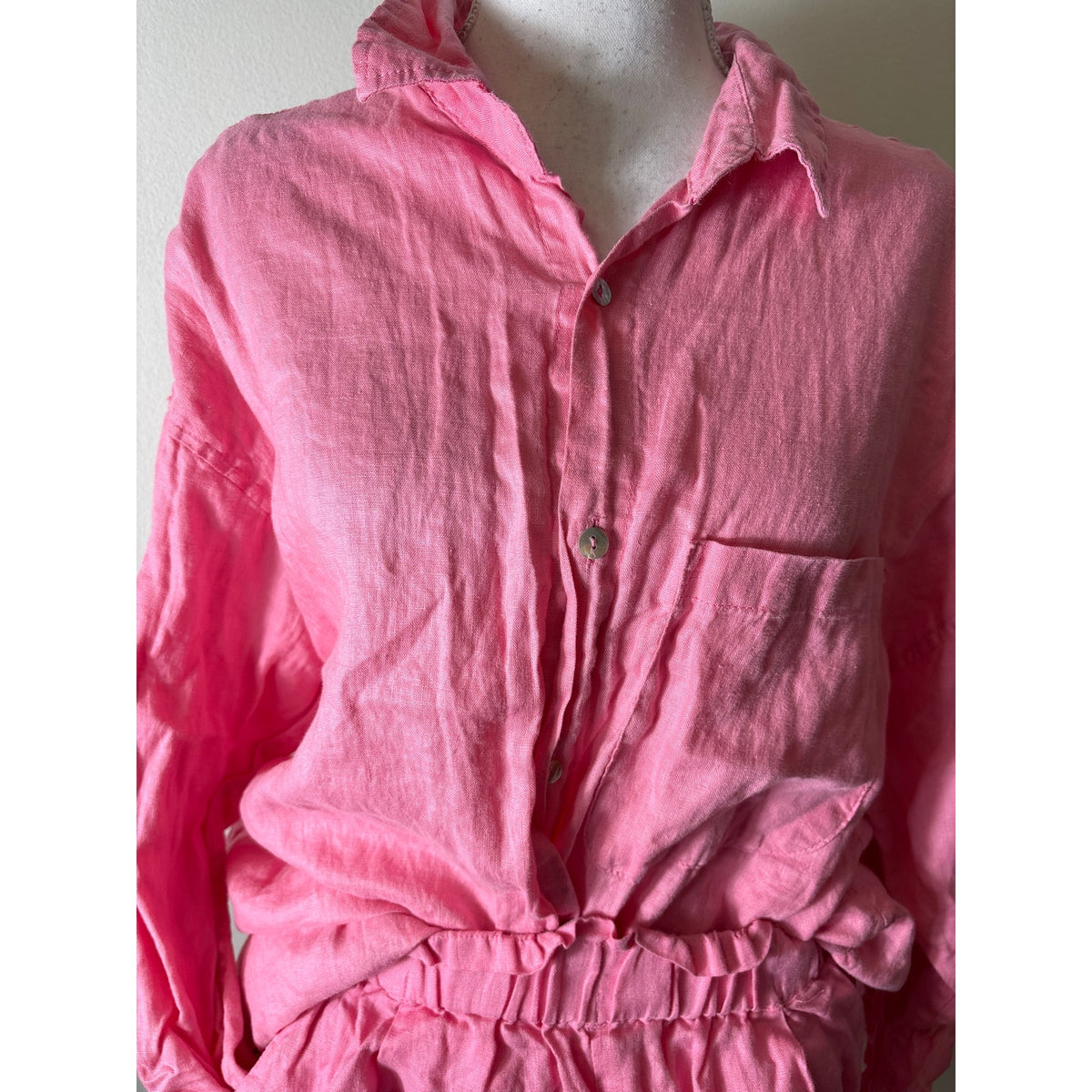 Rove Bright Pink Linen Shirt and Short Set  Sz M