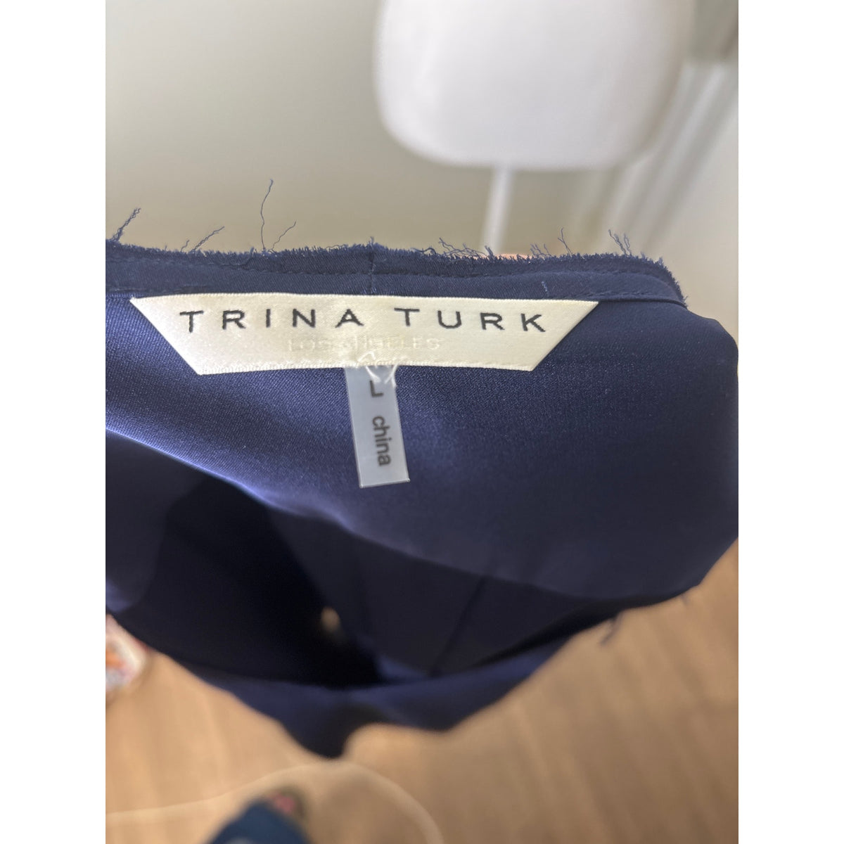 Trina Turk Navy V Neck Flowy Blouse Sz L