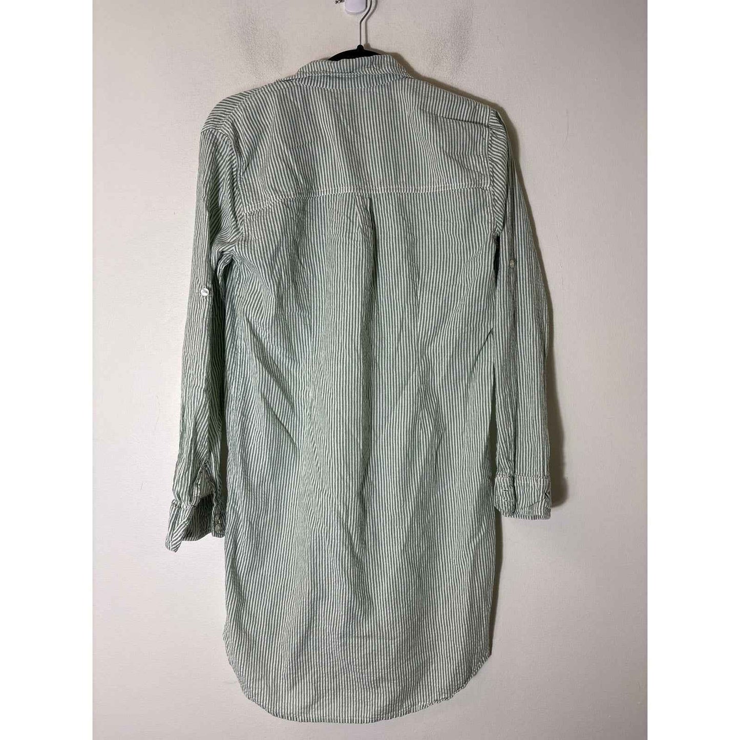 Roller Rabbit Green White Stripe Long Sleeve Button Up Dress  Sz S