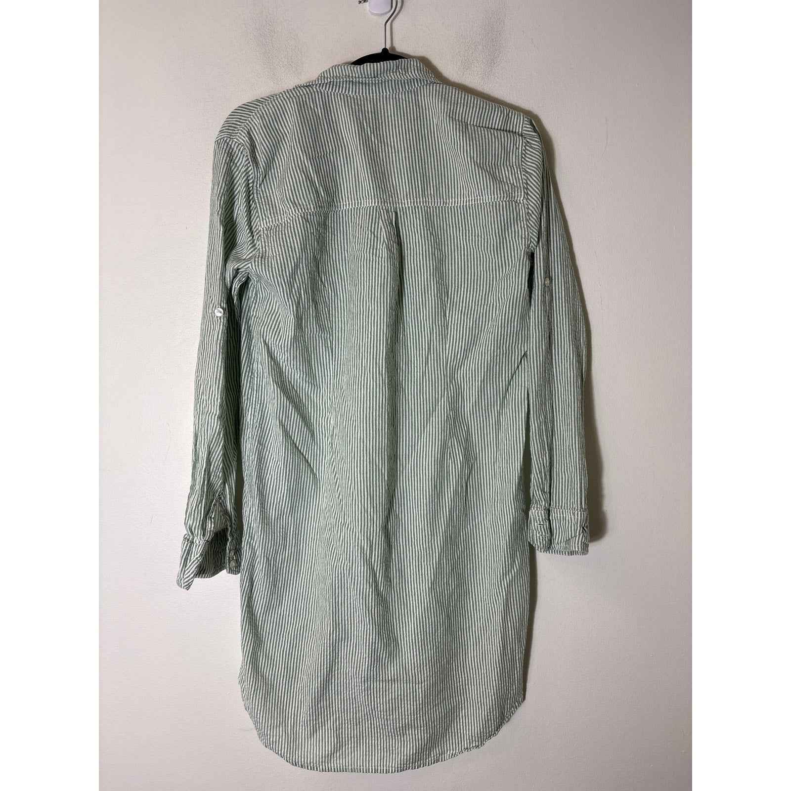 Roller Rabbit Green White Stripe Long Sleeve Button Up Dress  Sz S