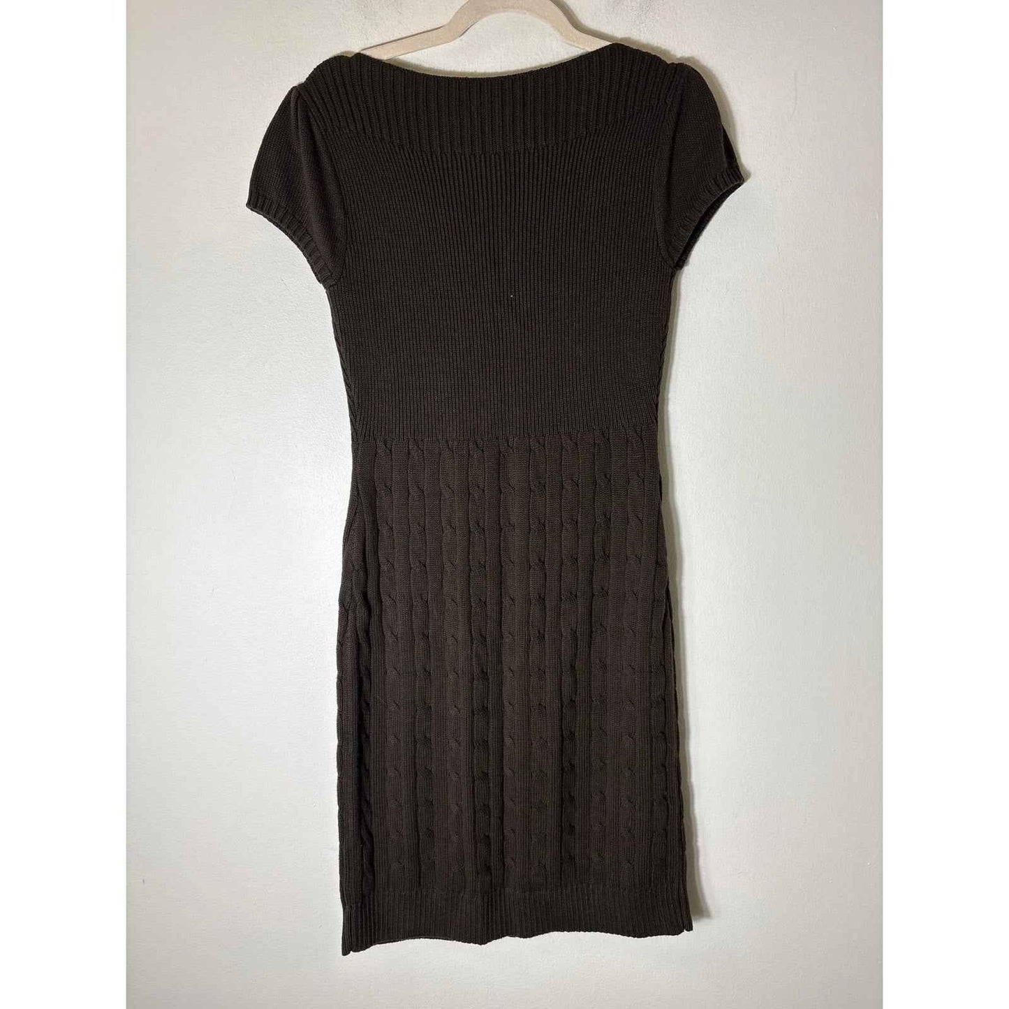 NWT Ralph Lauren Dark Brown Cap Sleeve Midi Sweater Dress Sz M