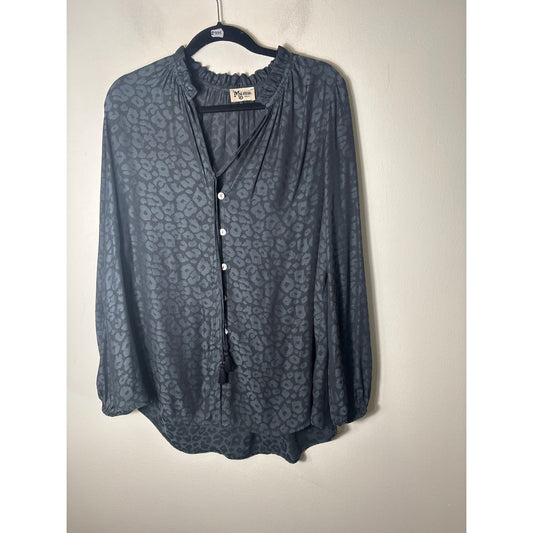 Show Me Your Mumu Black Cheetah Print Long Sleeve Button Up Shirt Sz S