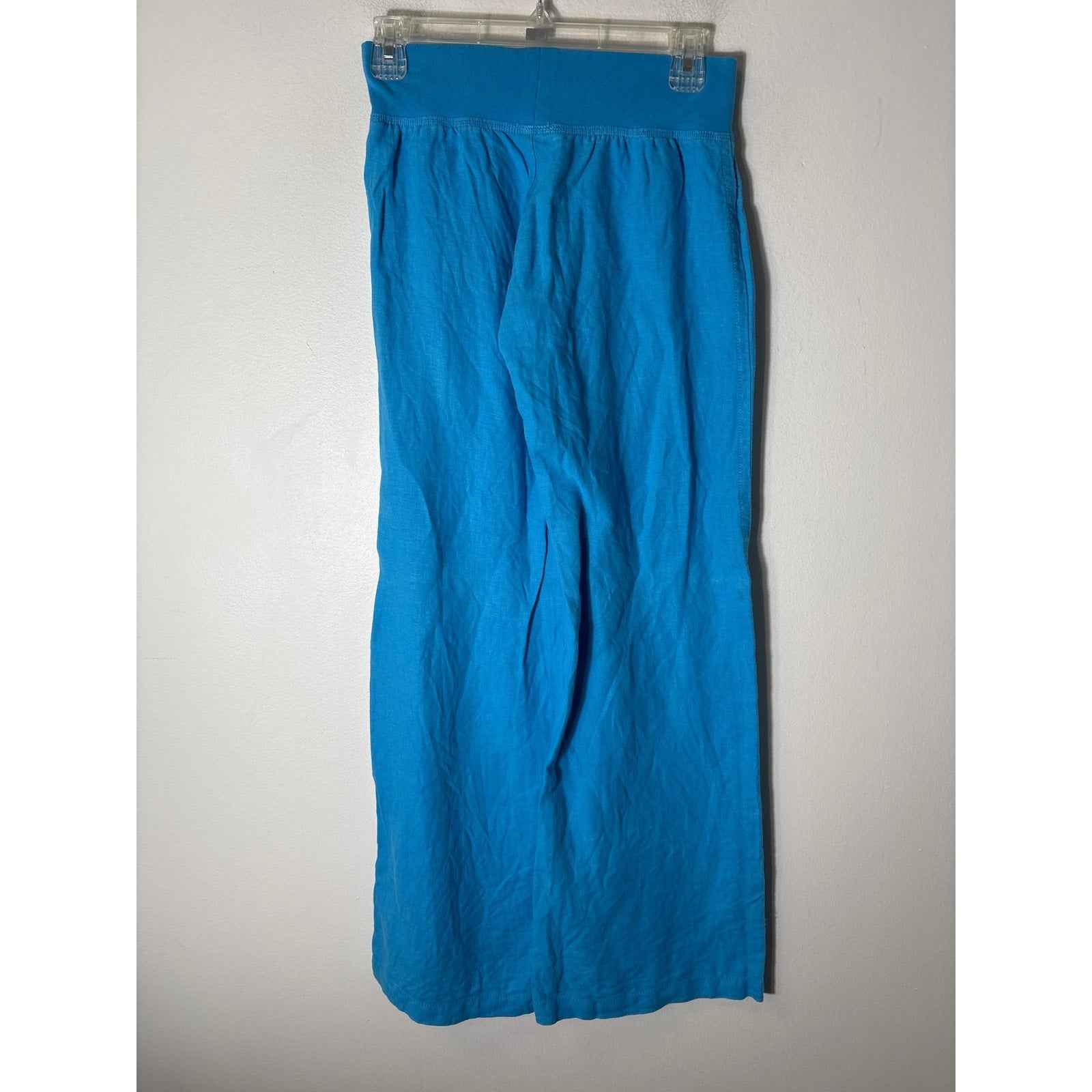 Lilly Puitzer Teal Blue Linen Pull On Wide Leg Pants Sz XXS