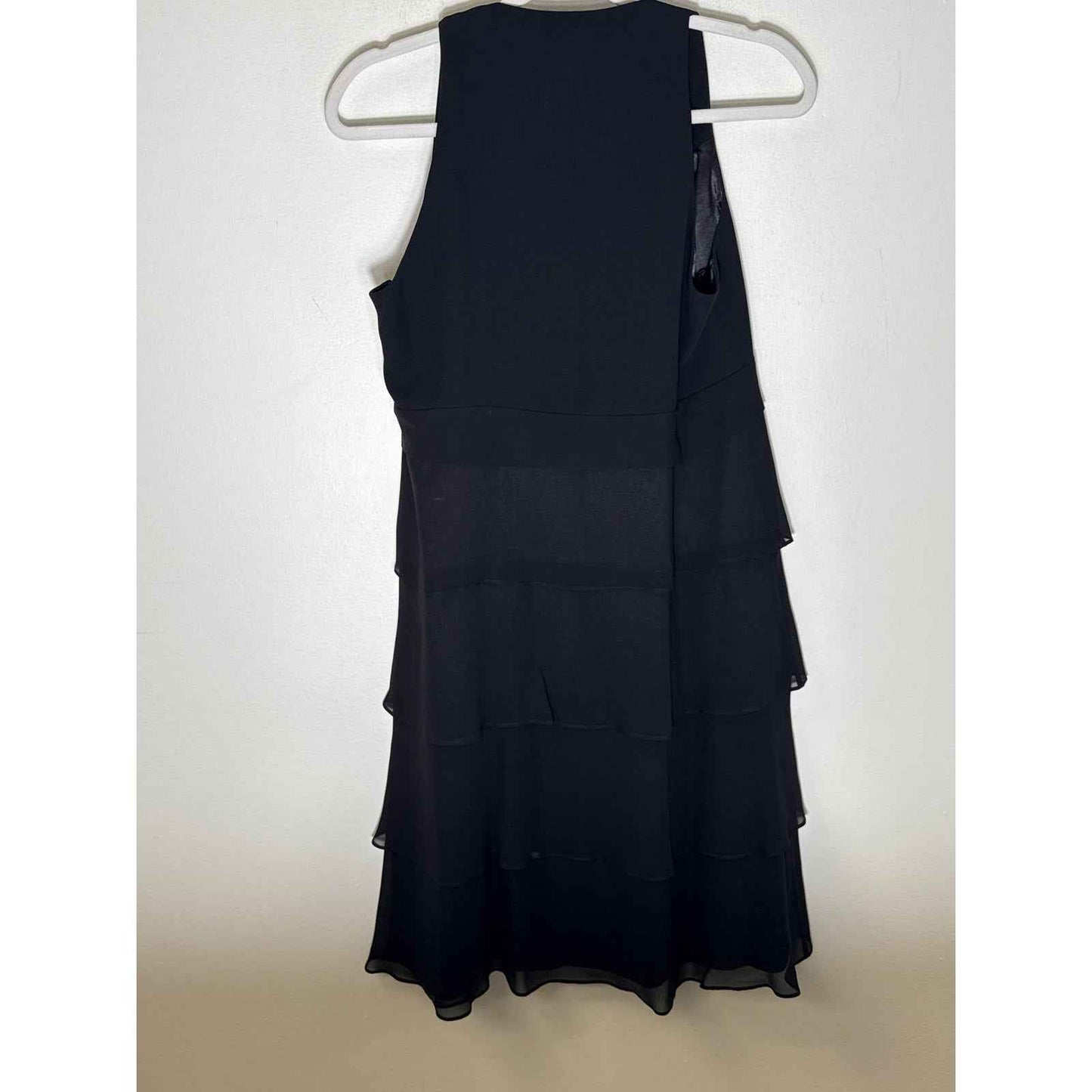 Ann Taylor Black Sleeveless V-Neck Layered Ruffle Dress Sz 12