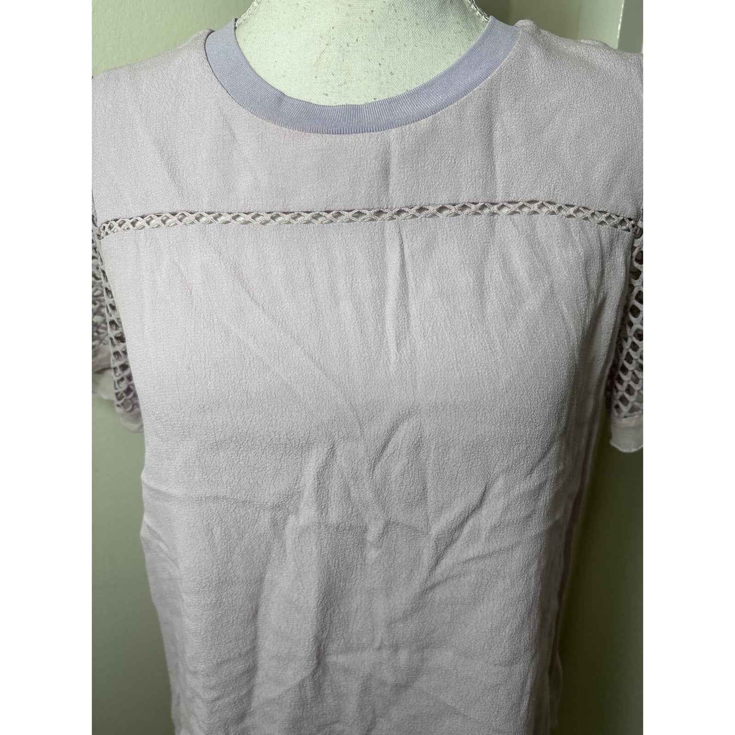 Rebecca Taylor Lavender Short Mesh Sleeve Crew Neck Shirt Sz 4