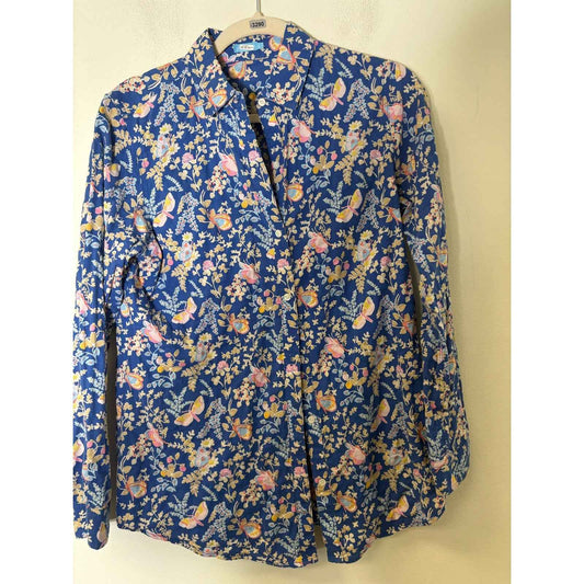 J. McLaughlin Blue Floral and Butterfly Button Up Shirt Sz S
