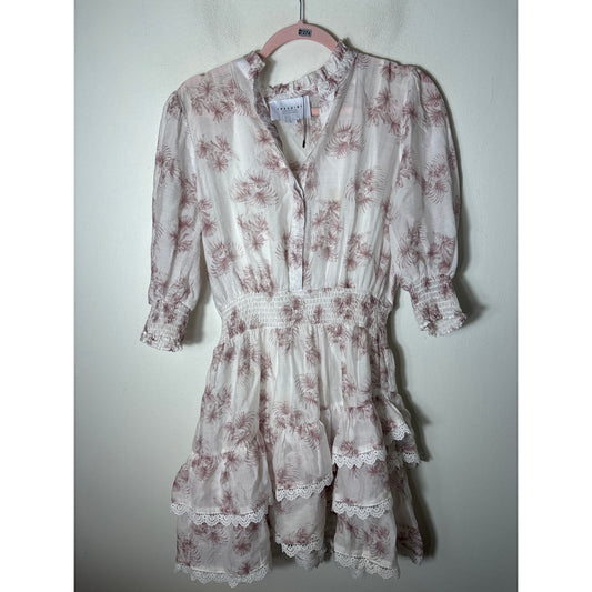 The Shirt Dress by Rochelle Behrens White Purple Knee Length Dress Sz L