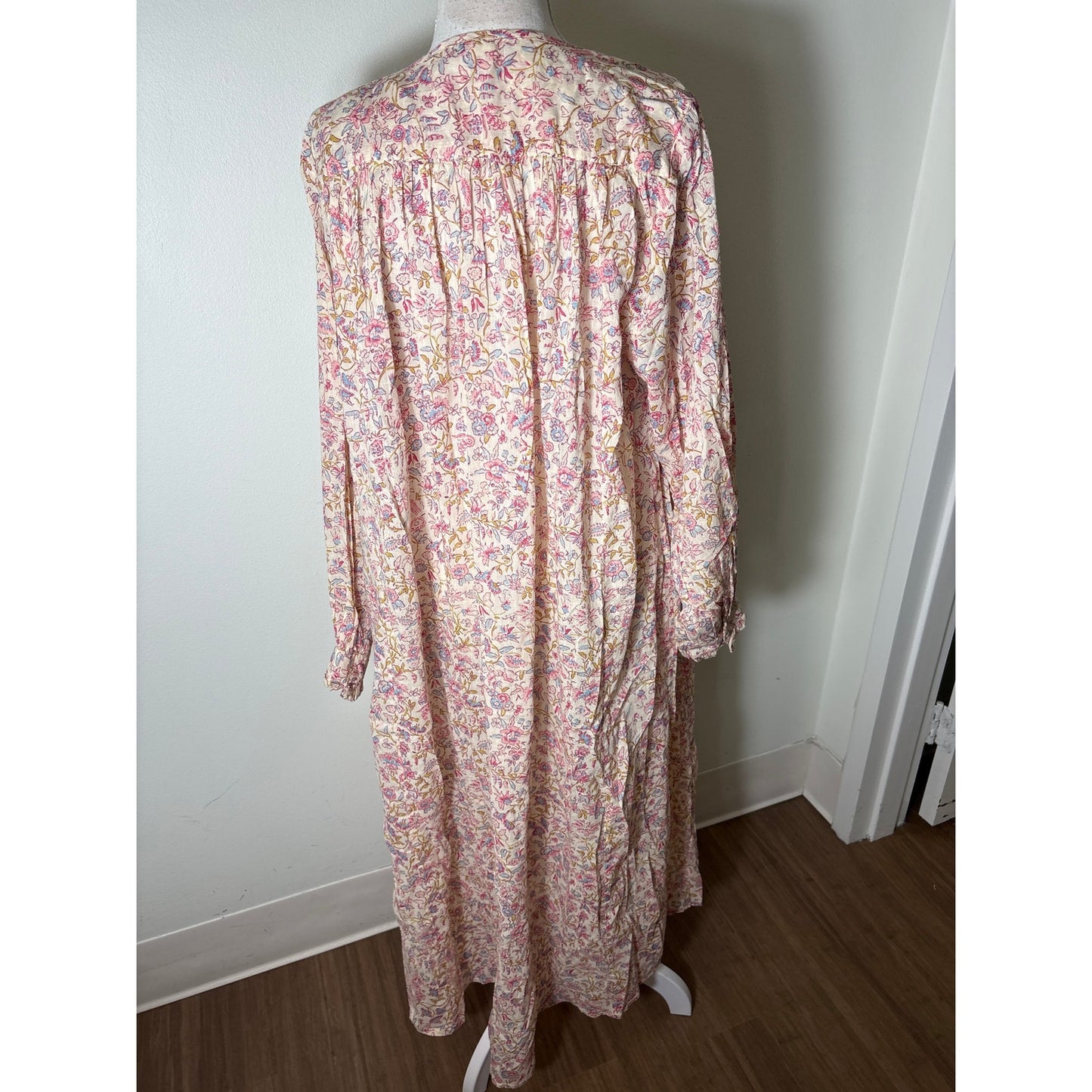 Louisa Misha Pink Floral Padma Mudra Long Sleeve Nap Dress Sz 40