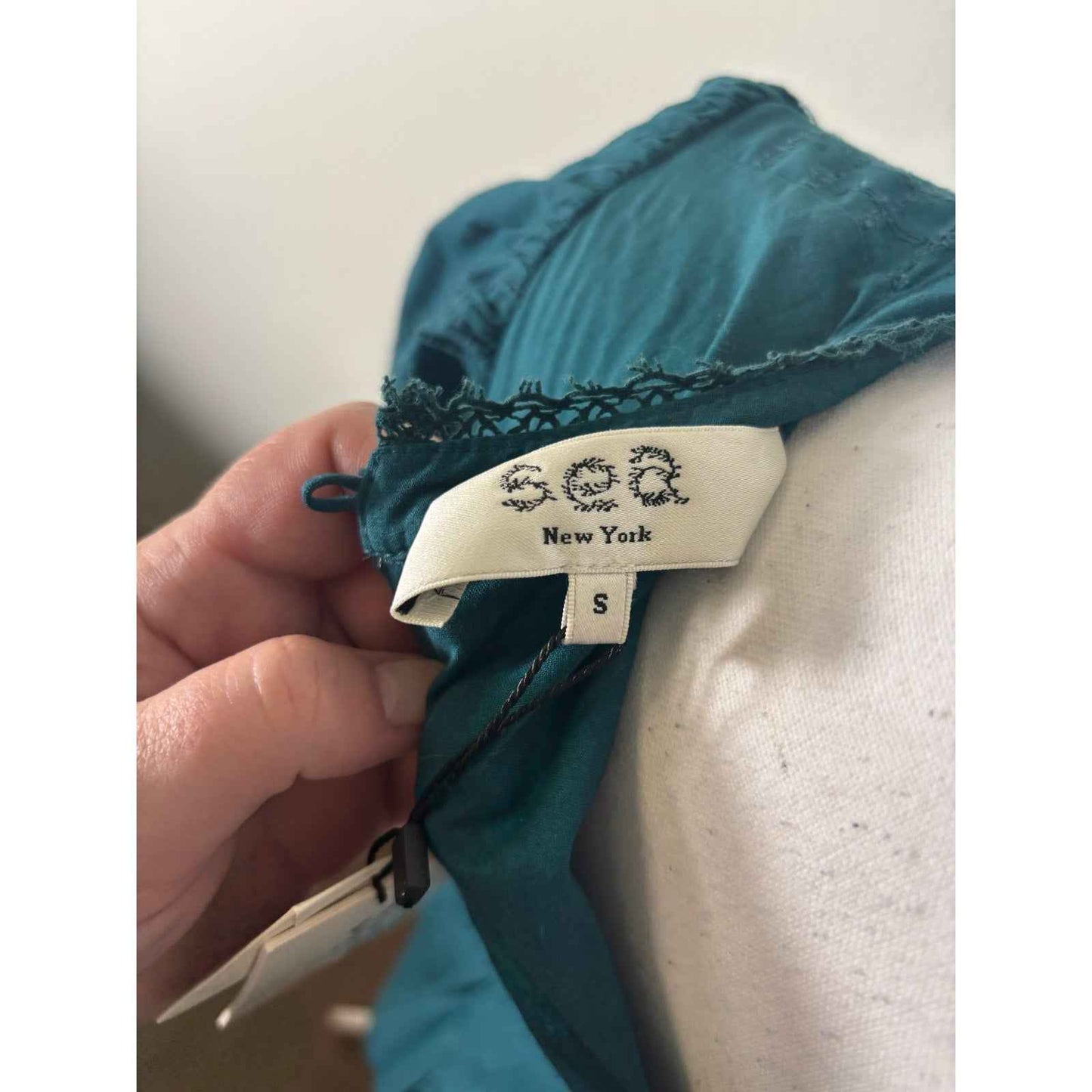 NWT Sea NY Dark Green "Lilith Thread Pull Short Sleeve Dress" Sz S