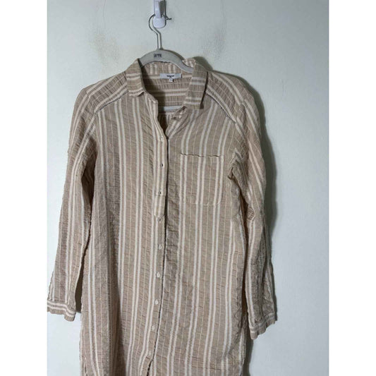 Suncoo Paris Beige and White Stripe Knee Length Dress Sz T1