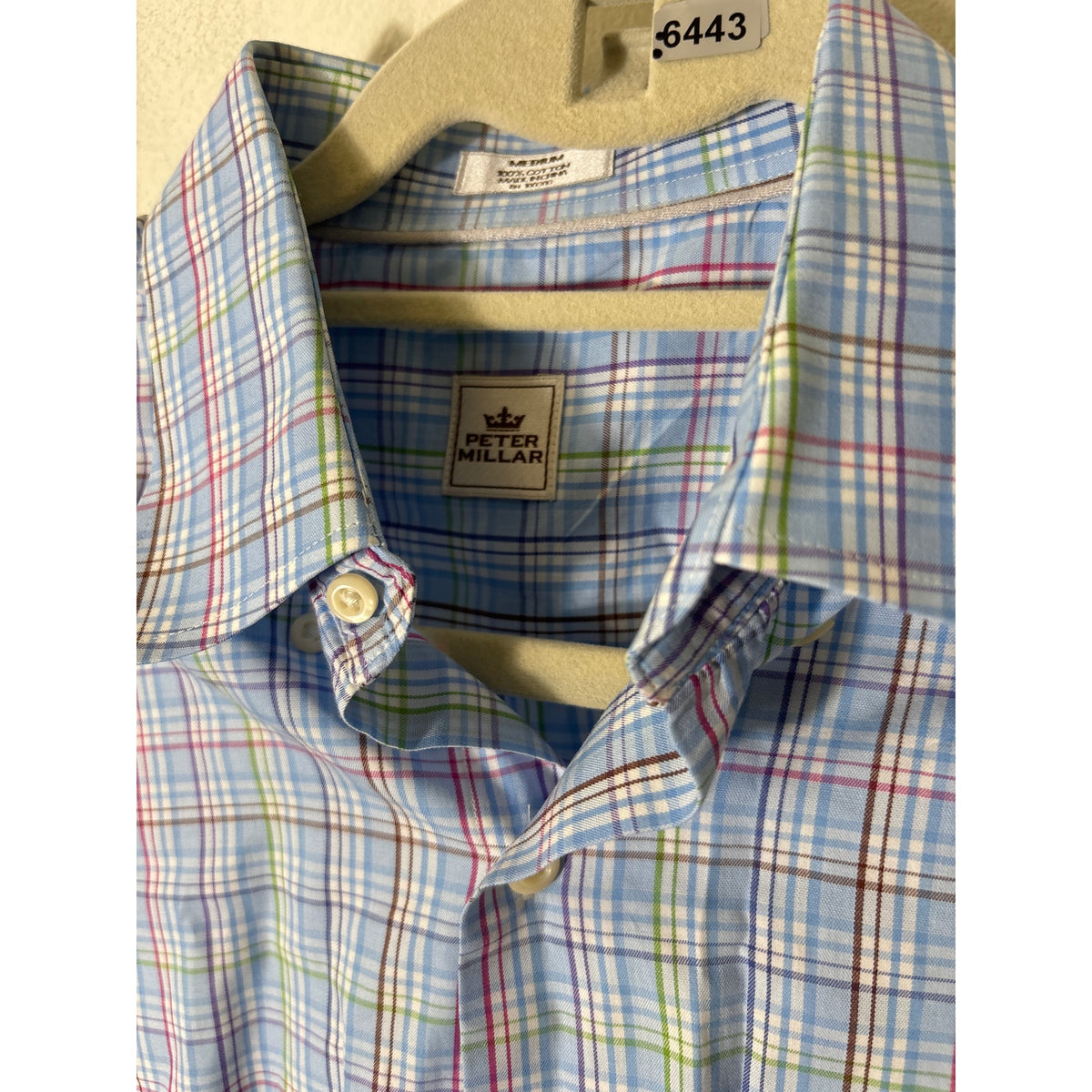 Mens Peter Millar Blue Primary Color Plaid Button Up SHirt Sz M