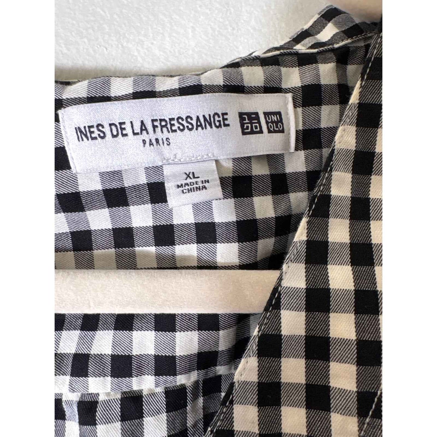 Ines de la Fressange Paris Black and White Gingham 3/4 Sleeve Sz XL