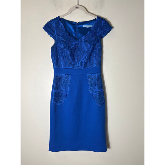 Antonio Melani Electric Blue Cap Sleeve Midi Sheath Dress Sz 0