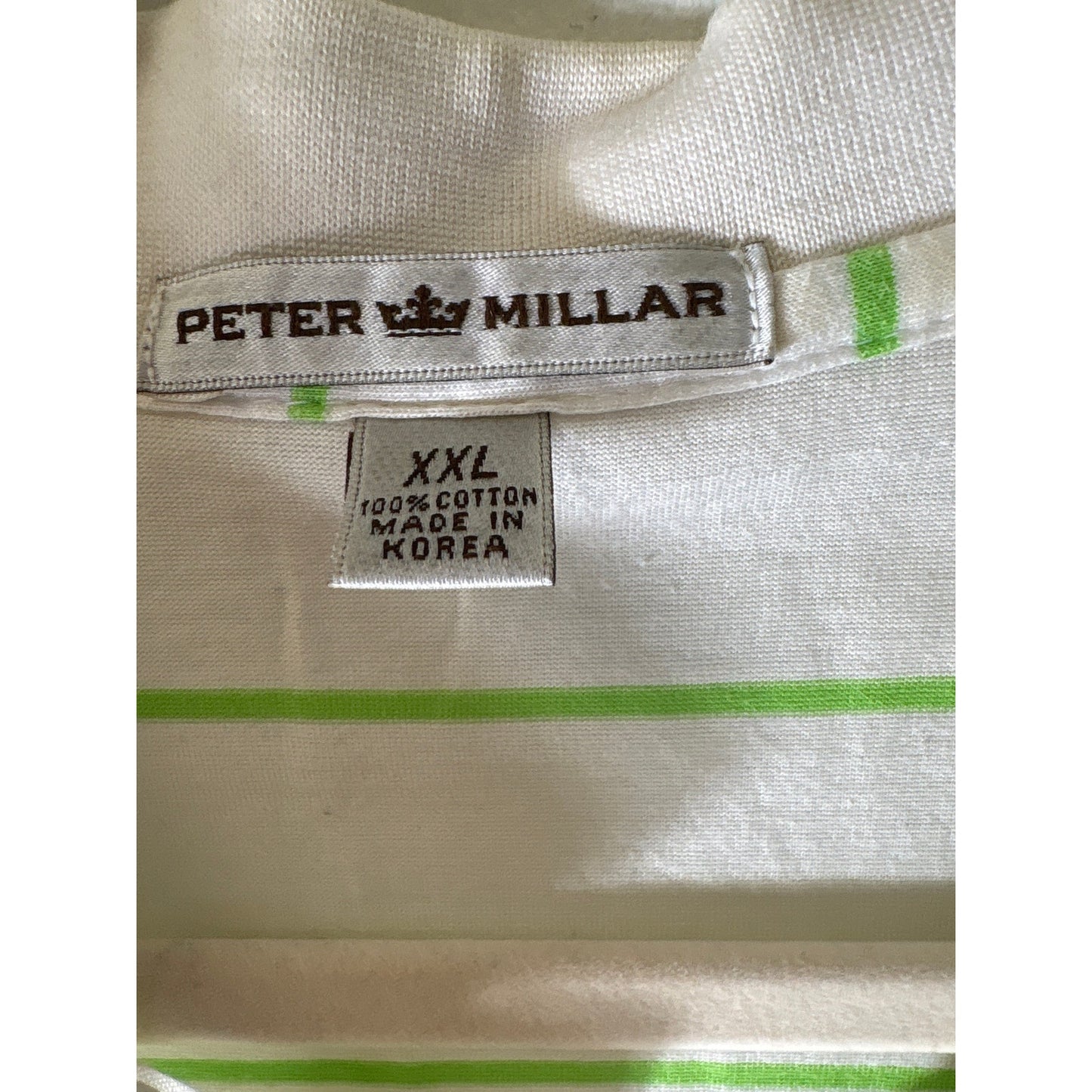 Mens Peter Millar White With Lime Green Stripe Polo Sz XXL
