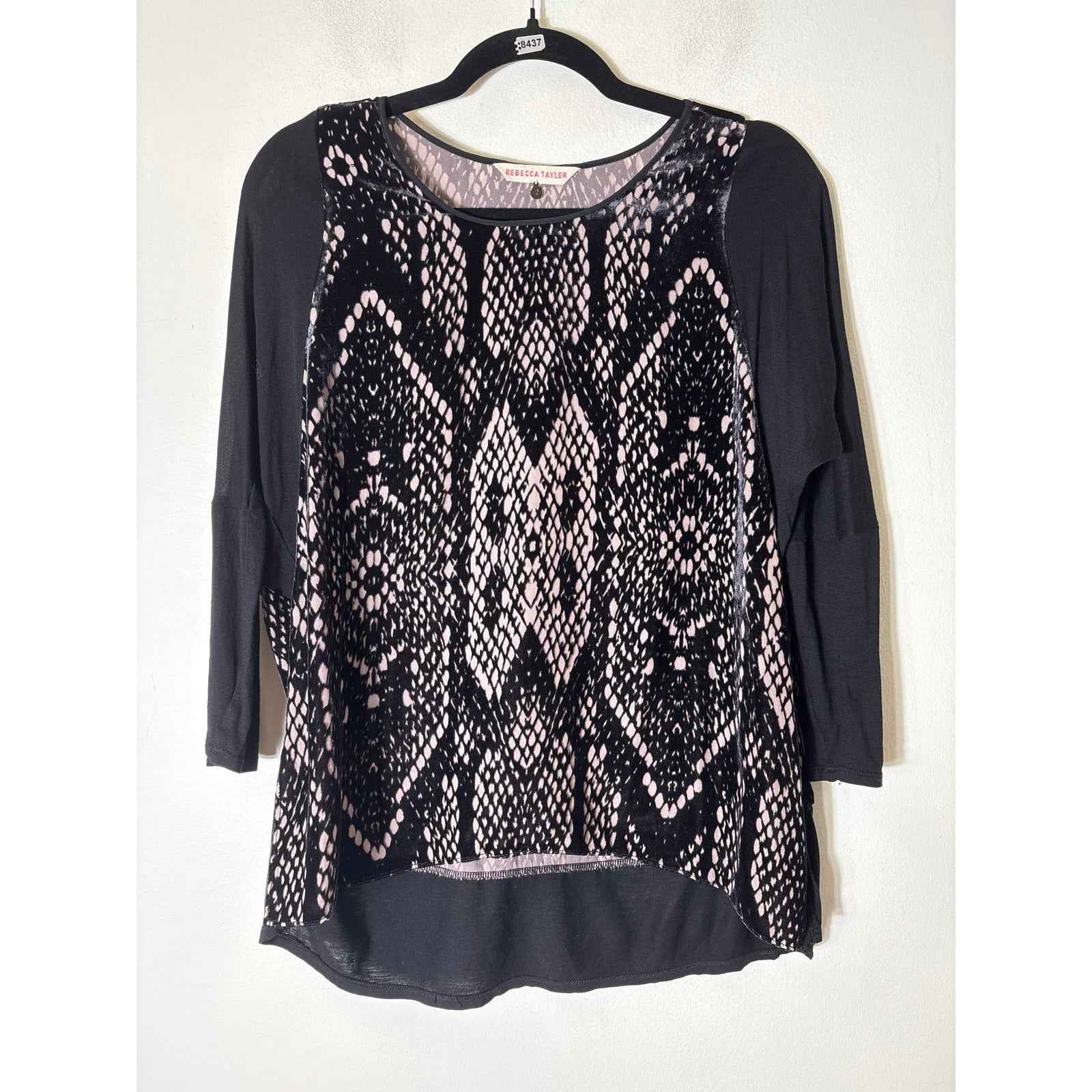 Rebecca Taylor Black Mixed Media Long Sleeve Shirt Sz 2