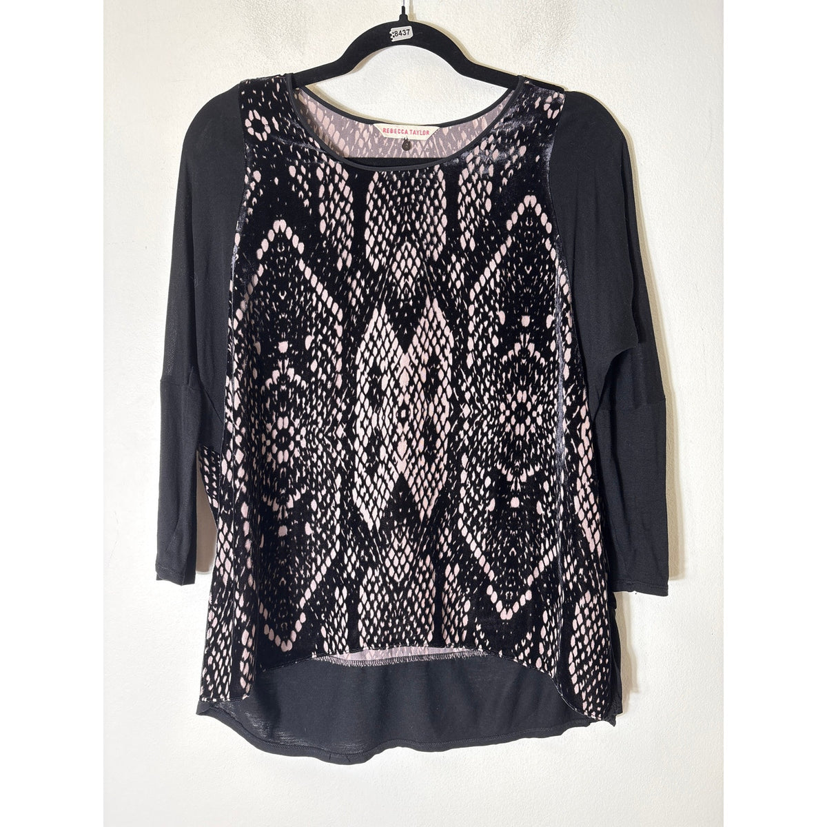 Rebecca Taylor Black Mixed Media Long Sleeve Shirt Sz 2