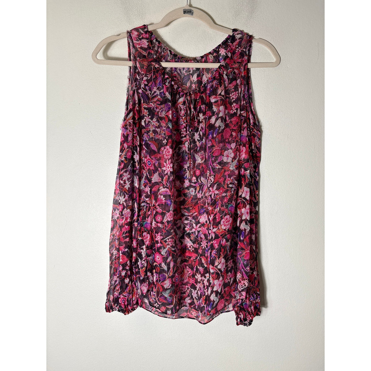 Ellie Tahari Pink Floral Cold Shoulder Sheer Long Sleeve Top Sz S