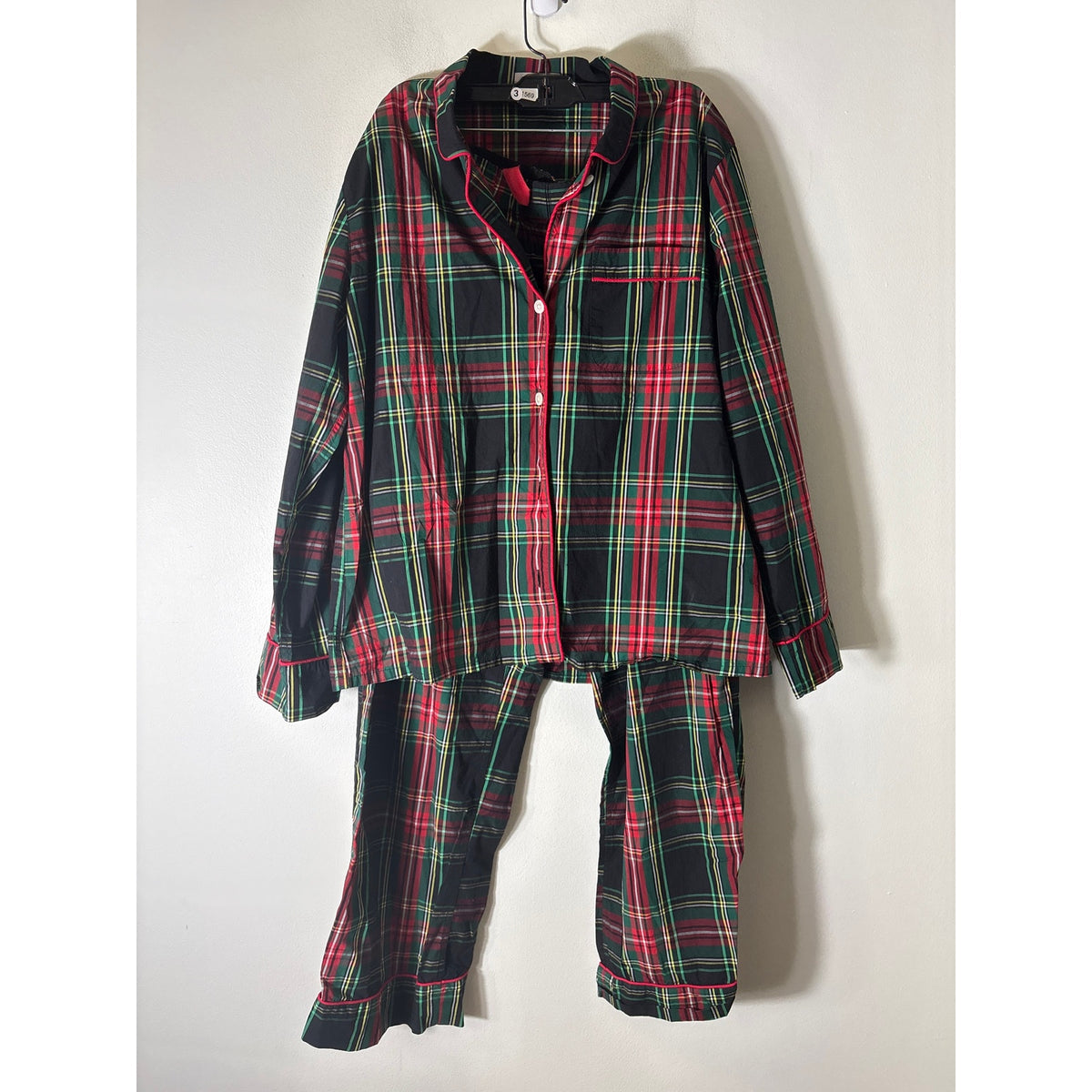 J. Crew Red and Green Plaid Long Sleeve PJ Pants Set Sz L