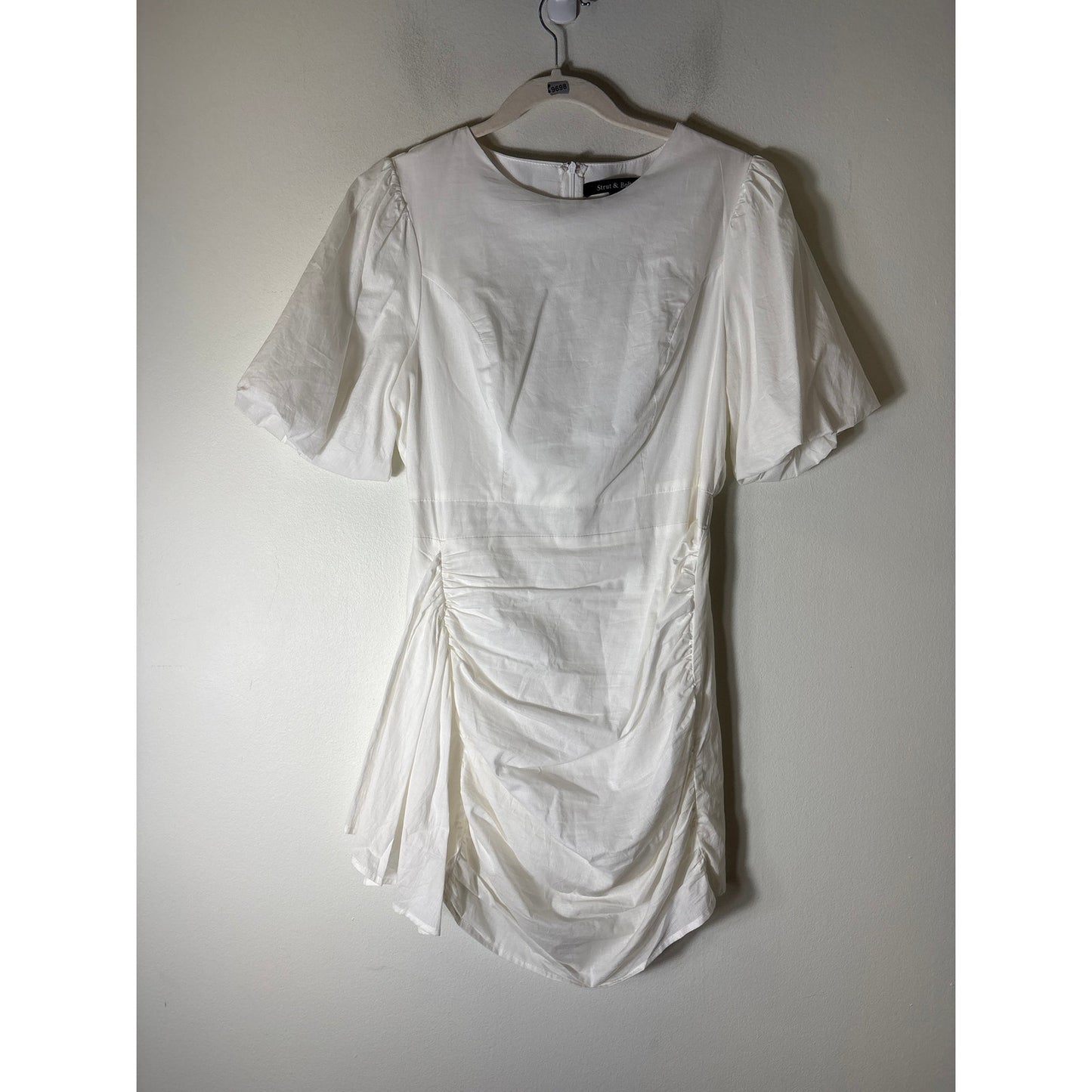 Strut and Bolt White Half puff Sleeve Cotton Ruched Knee Length Dress Sz L