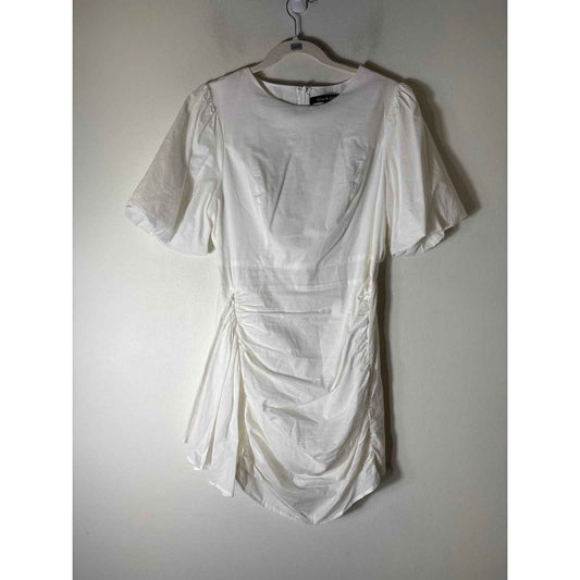Strut and Bolt White Half puff Sleeve Cotton Ruched Knee Length Dress Sz L