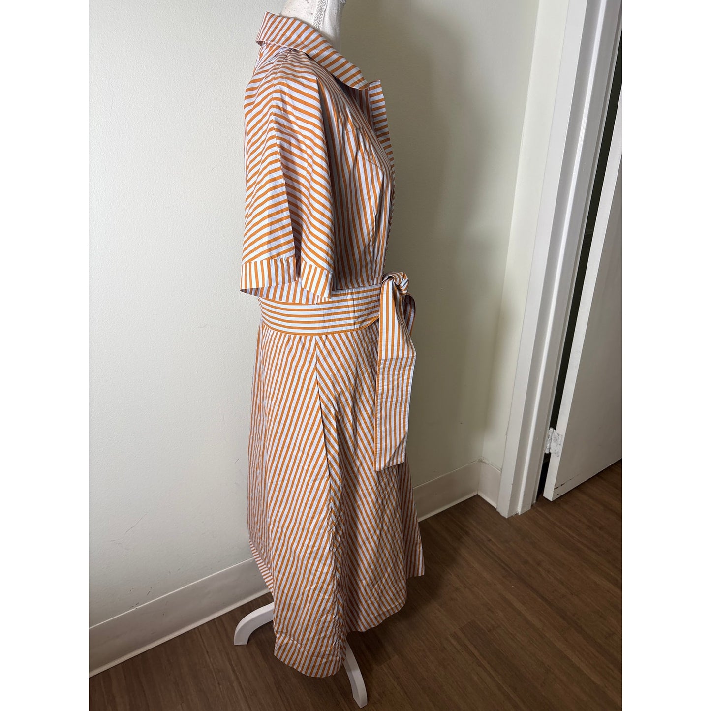 NWT Buru Persimmon Stripe Peter Pan Caollar Day Gown Dress Sz L