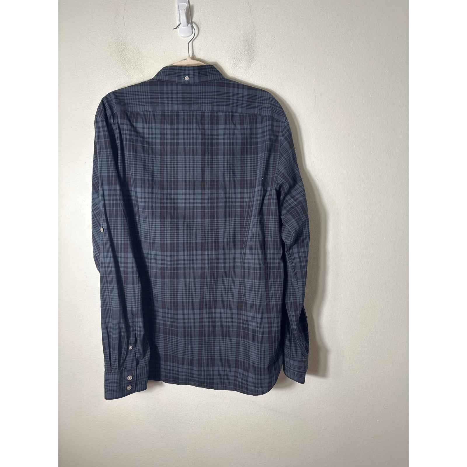Men's John Varvatos Greenish Gray Plaid Long Sleeve Linen Shirt Sz M