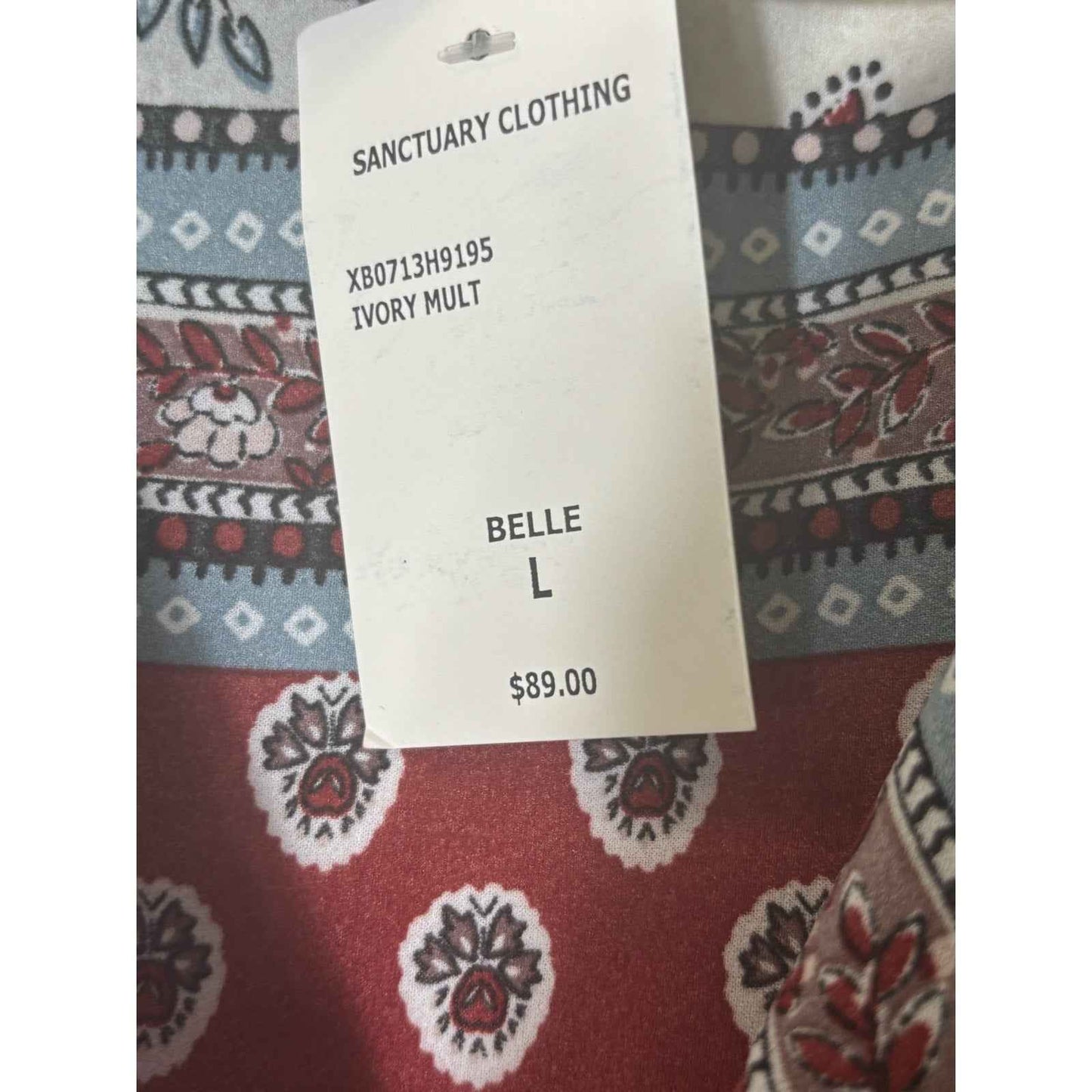 NWT Sanctuary Ivory Multicolor Long Sleeve V-Neck Boho Top Sz L
