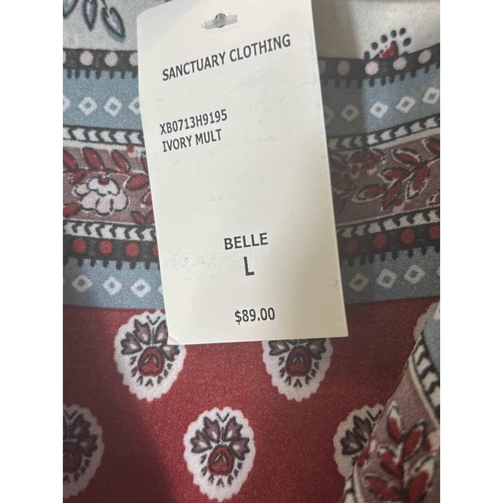 NWT Sanctuary Ivory Multicolor Long Sleeve V-Neck Boho Top Sz L