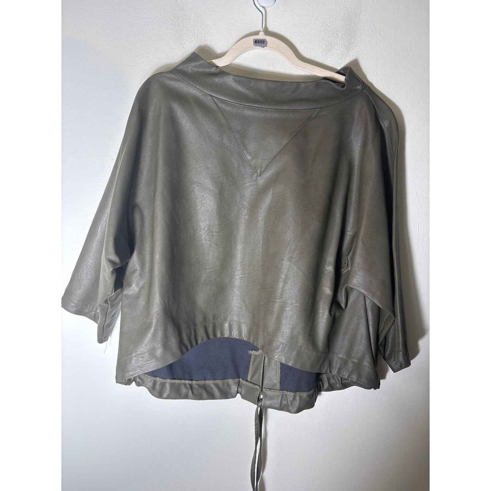 #hashtagmart Muted Dark Green Faux Leather 3/4 Sleeve Top Sz  M