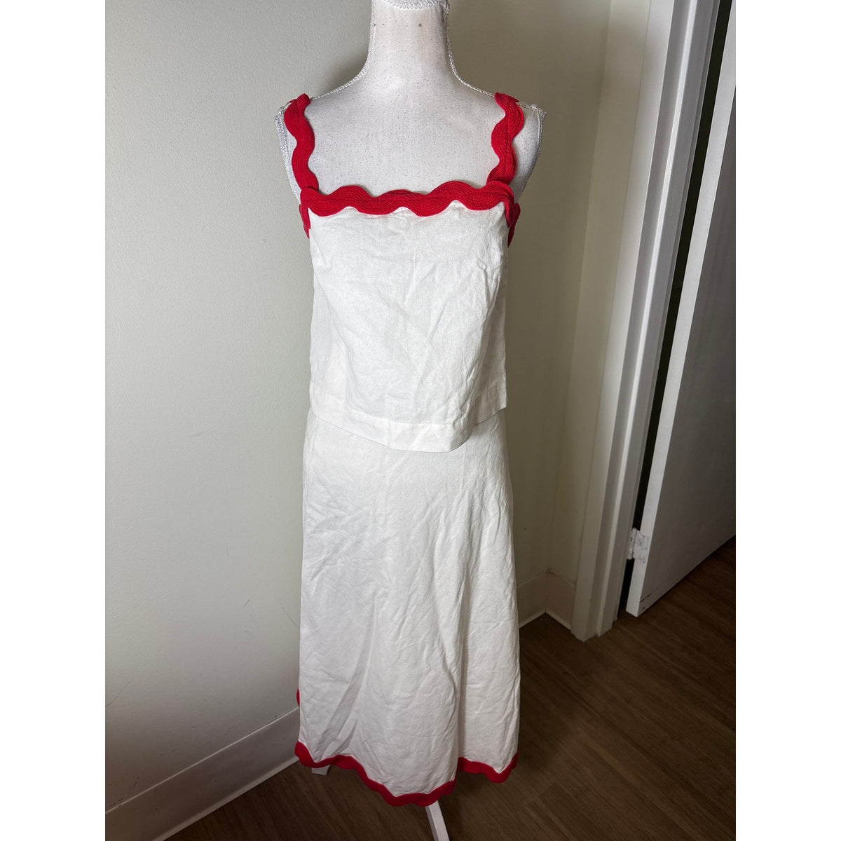 NWT MNG Red Ric Rac Trimmed Top and Skirt Set Sz S