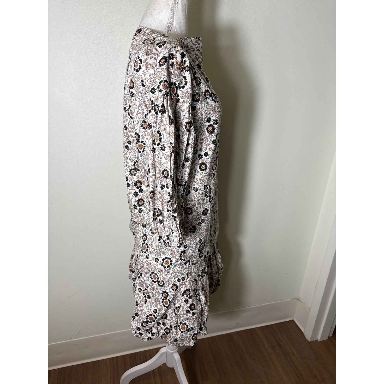 Buru Black and Brown Floral Long Sleeve Top and Mini  Skirt Set Sz S