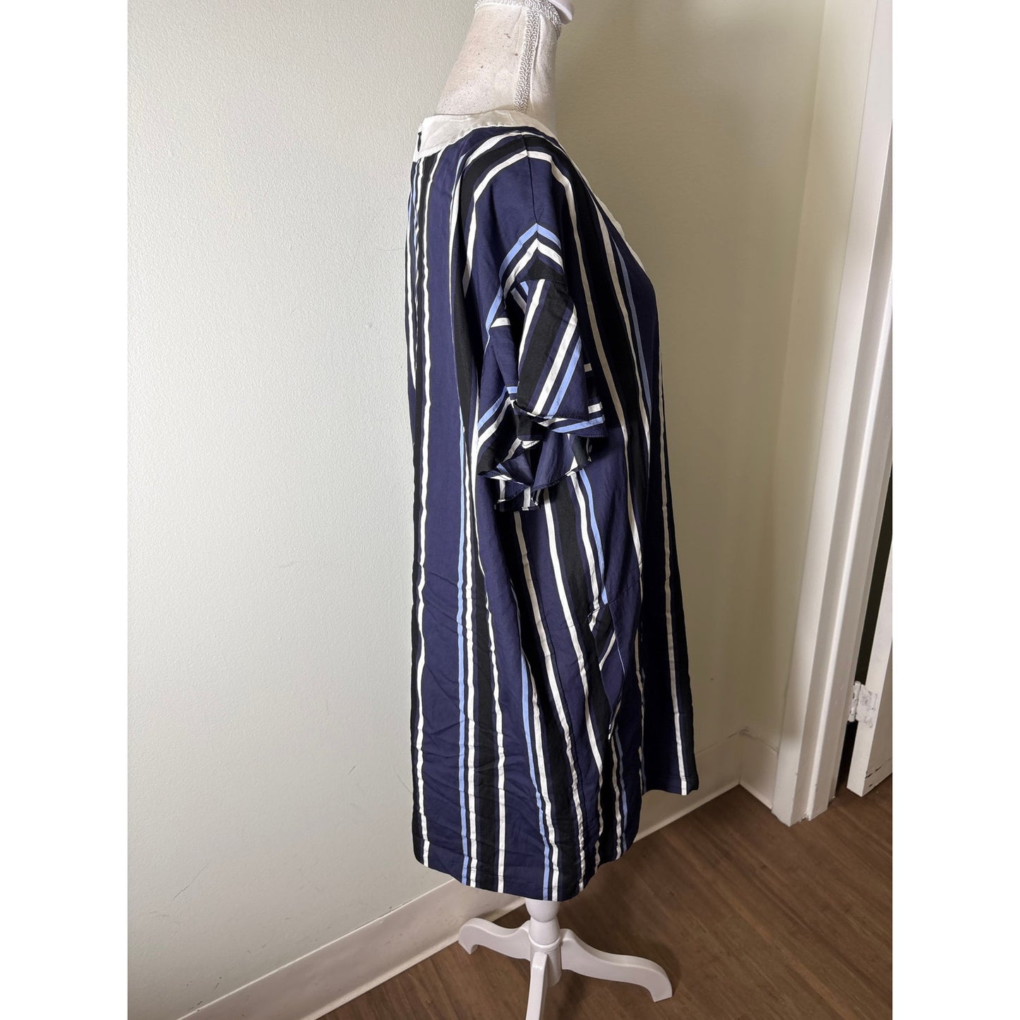 Pearl by Lela Rose Navy Blue Flutter Sleeve Cotton Tunic Dress Sz L