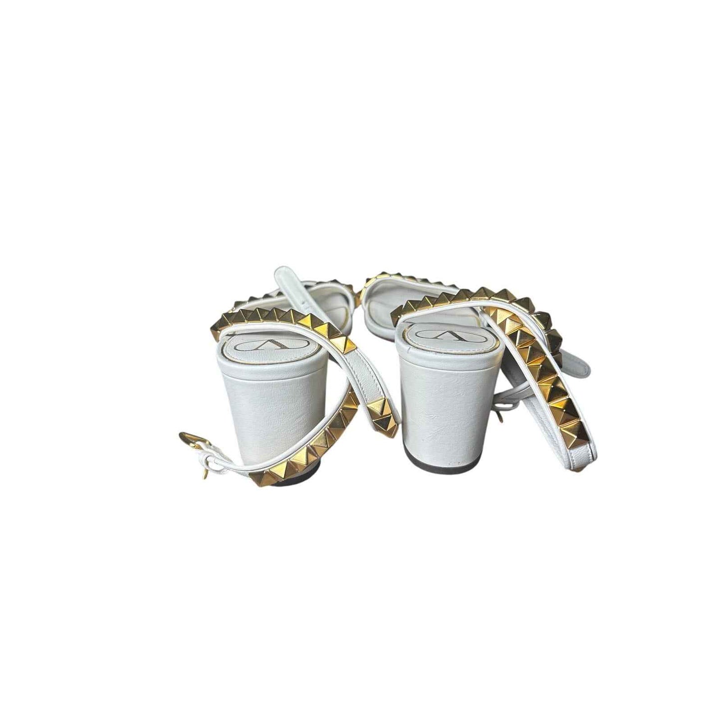 Valentino Garavani White and Gold Strappy Sandal Sz 38