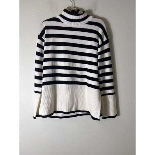 No Brand Black and White Stripe Turtleneck Sweater Sz L