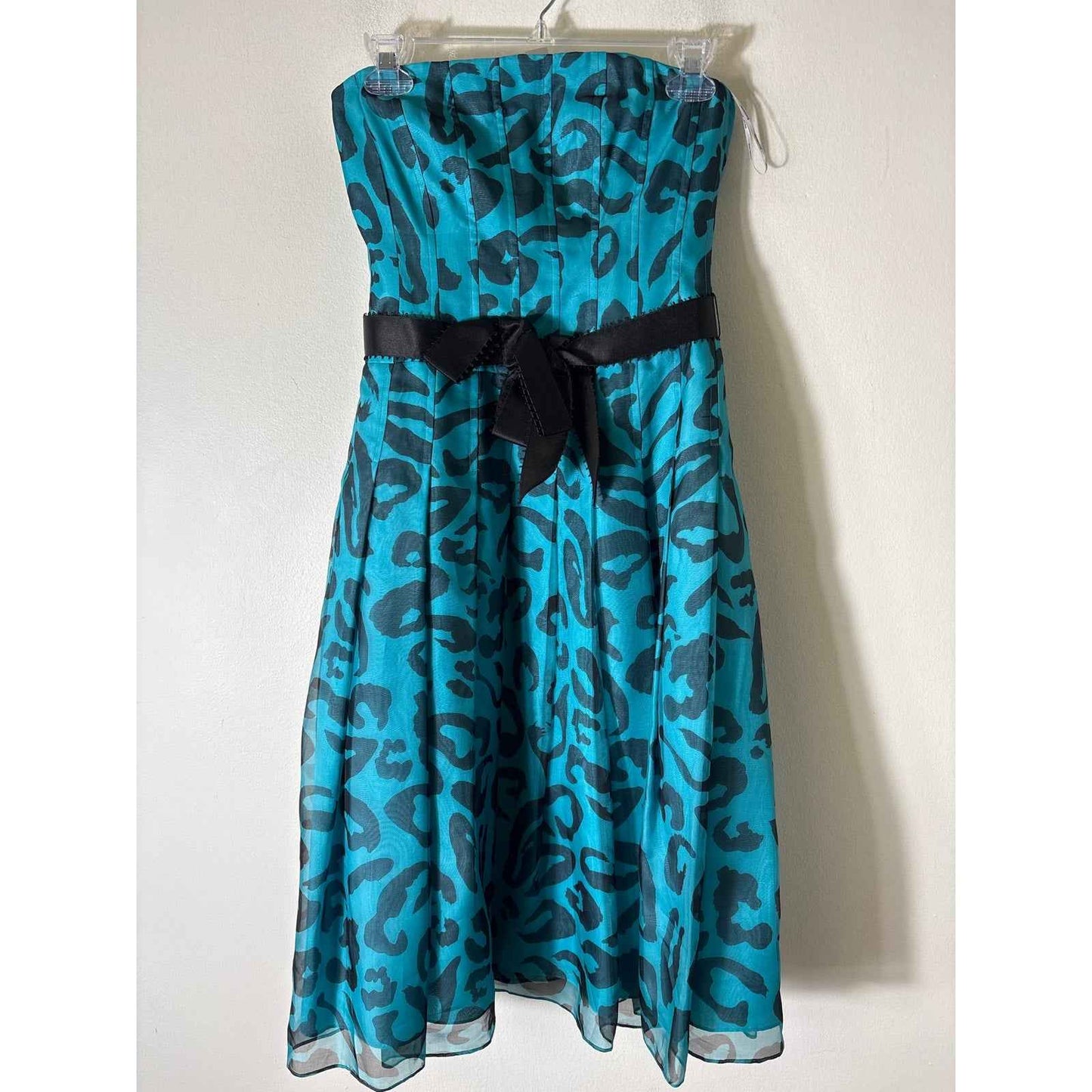 Kay Unger Teal Green Black Strapless A-Line Midi Dress Sz 0