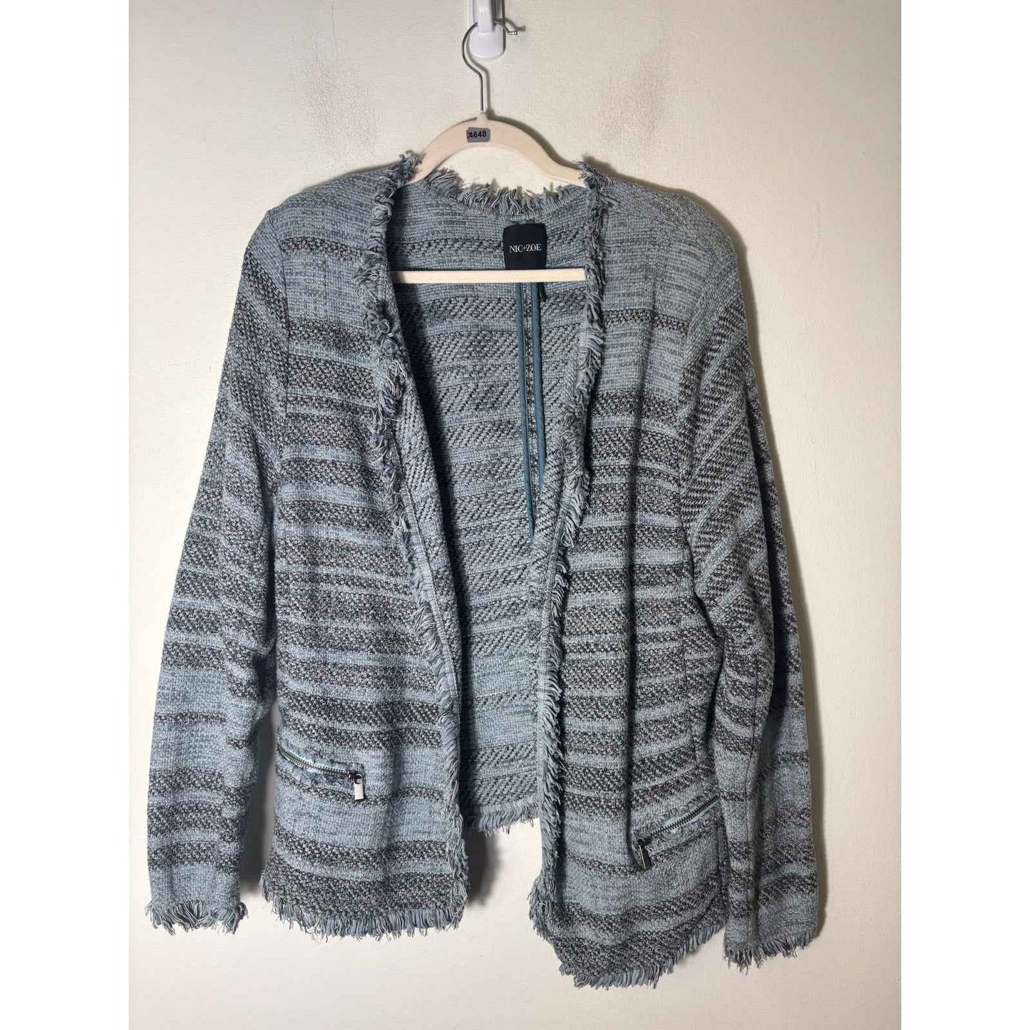 Nic + Zoe Blue Tweed Long Sleeve Open Front Jacket Sz 1X