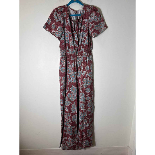 by Anthropologie Plum and Teal Short Sleeve Jumpsuit Sz M