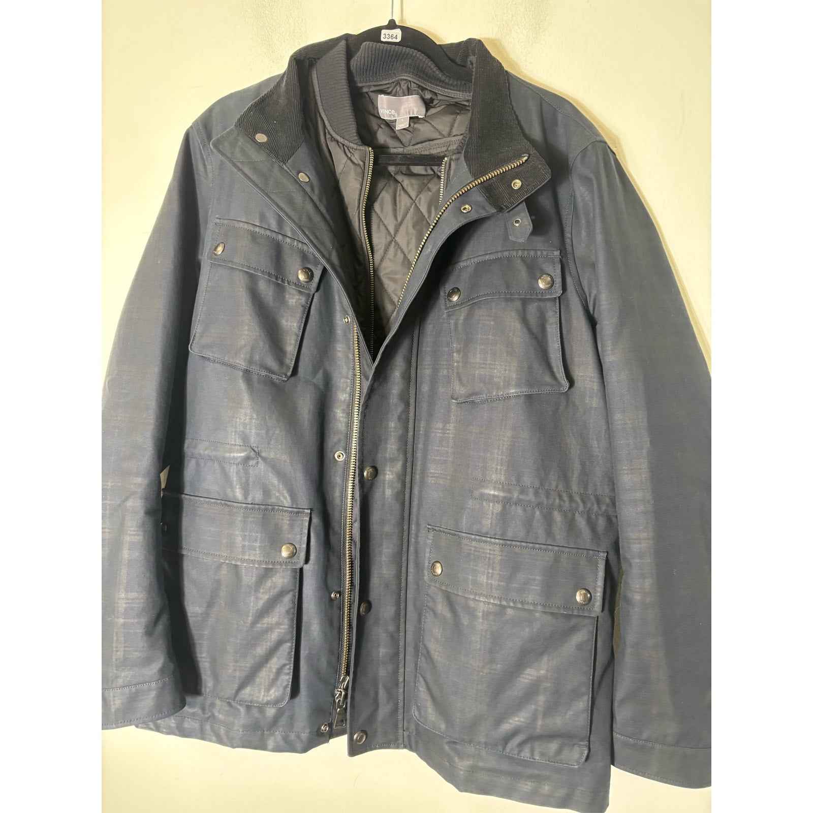 Men's Vince Double Layer Black Zip Up Cargo Jacket Sz L