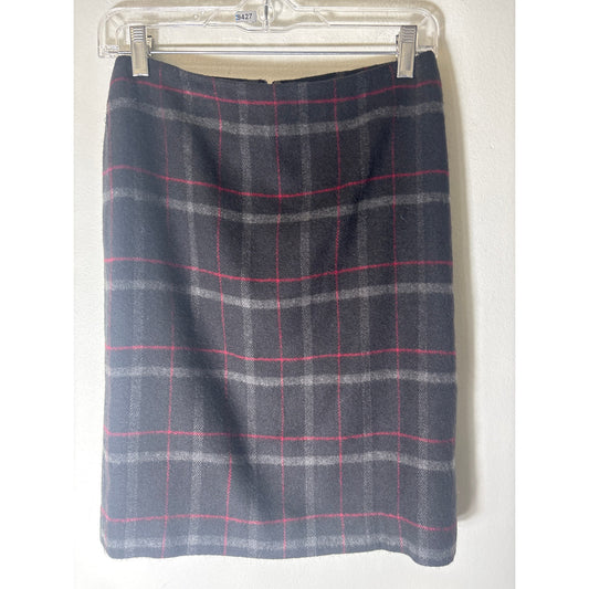 Talbots Black Plaid Wool Skirt Sz 2P