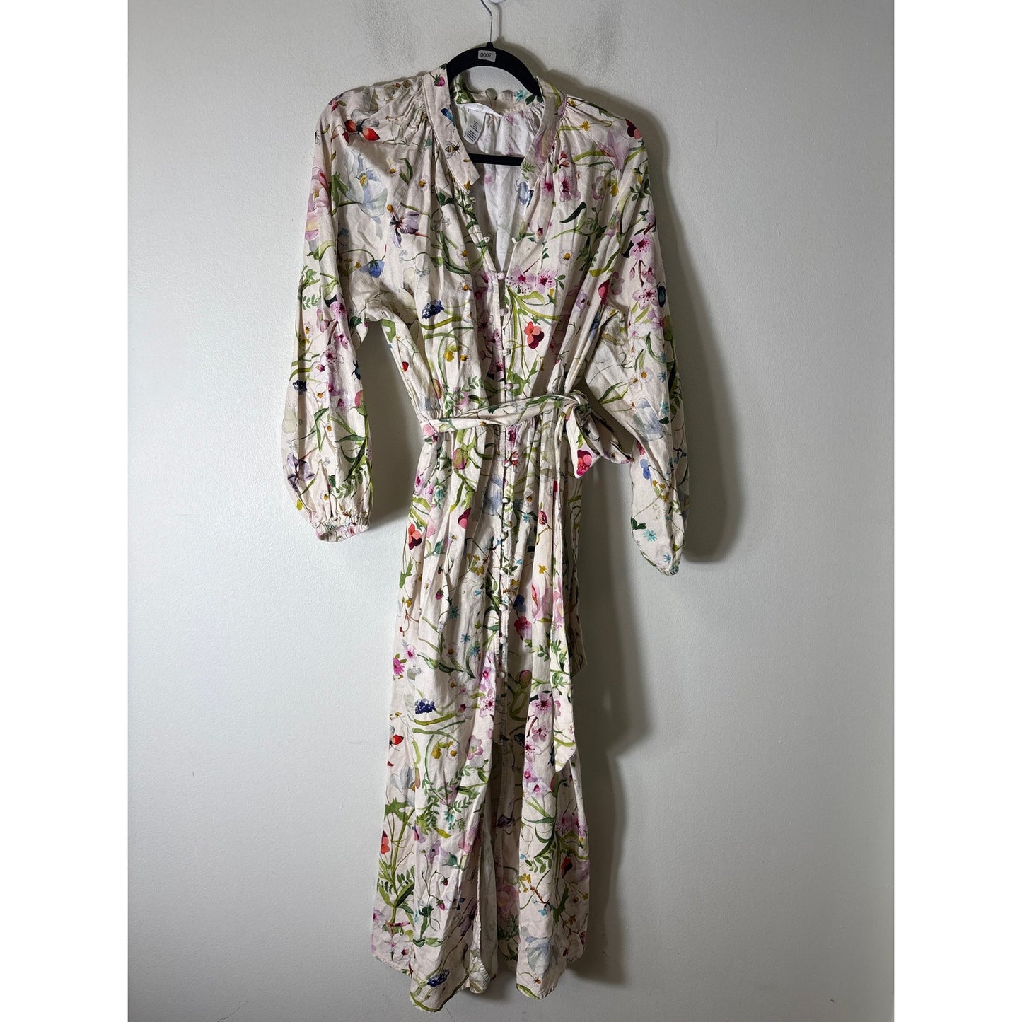 H&M Cream With Multi Color Stemmy Floral Maxi Dress Sz L