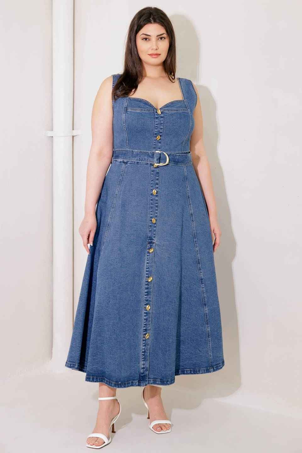 PRETTIEST BEHAVIOR DENIM MIDI DRESS