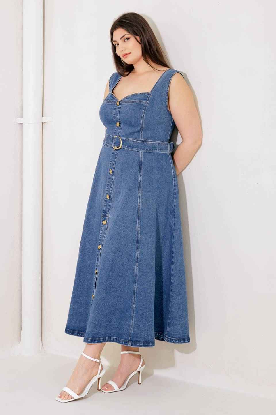 PRETTIEST BEHAVIOR DENIM MIDI DRESS