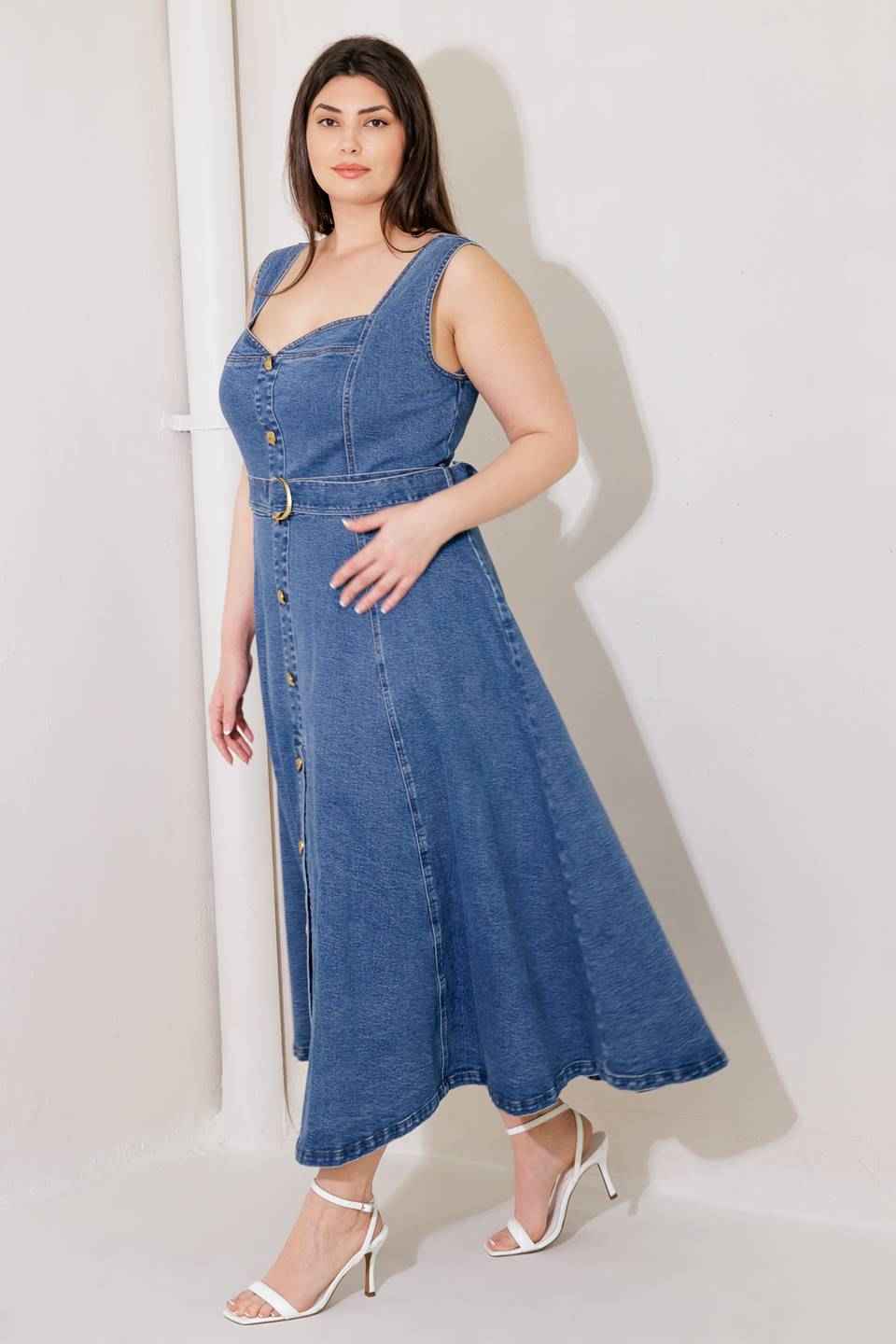 PRETTIEST BEHAVIOR DENIM MIDI DRESS