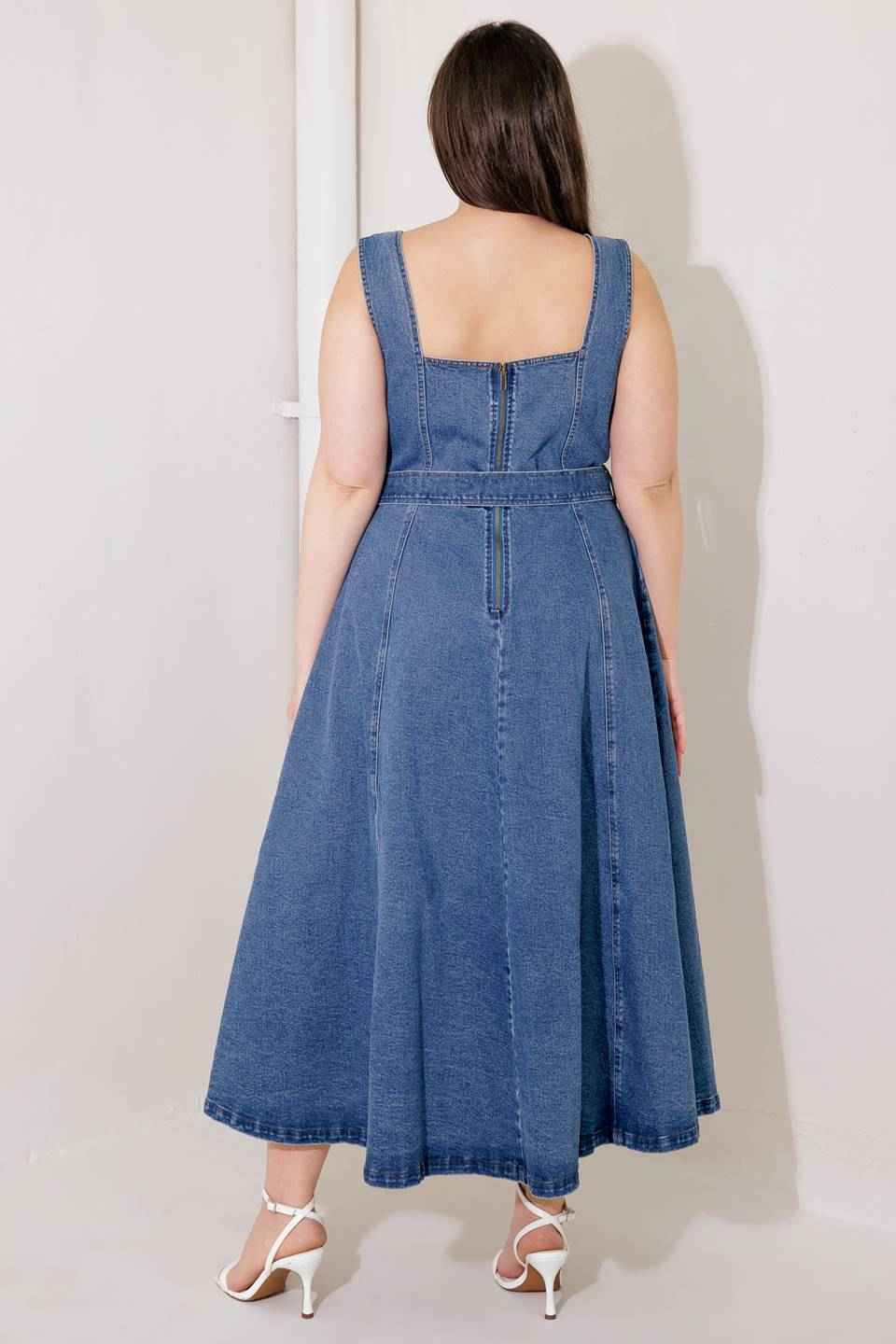 PRETTIEST BEHAVIOR DENIM MIDI DRESS