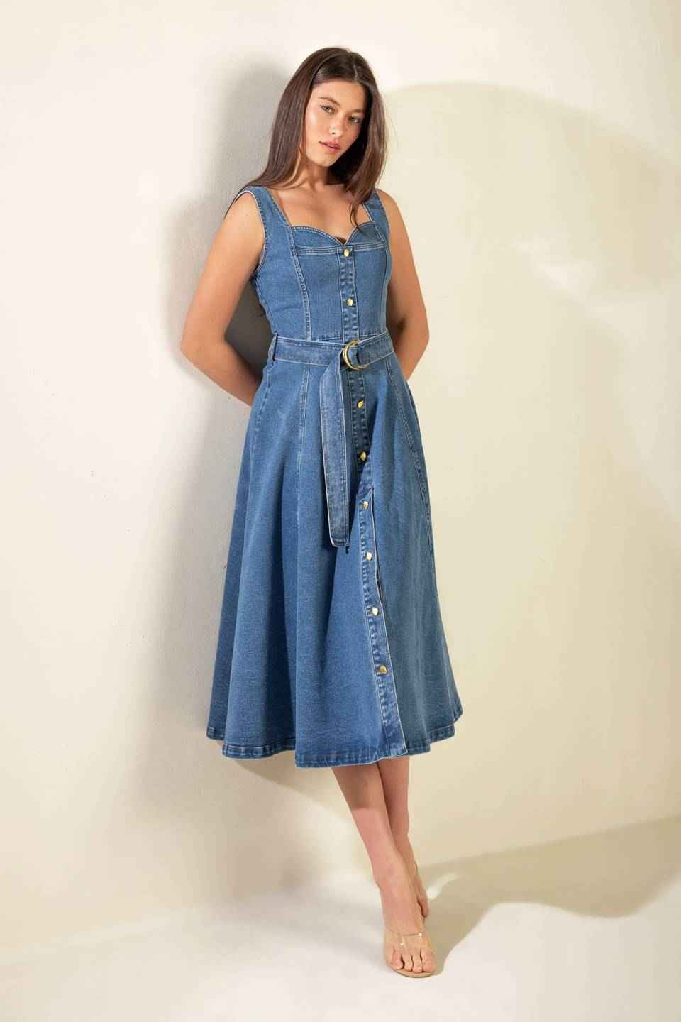 PRETTIEST BEHAVIOR DENIM MIDI DRESS
