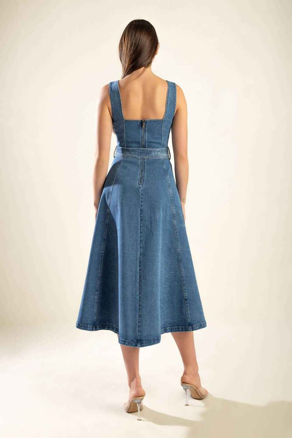 PRETTIEST BEHAVIOR DENIM MIDI DRESS