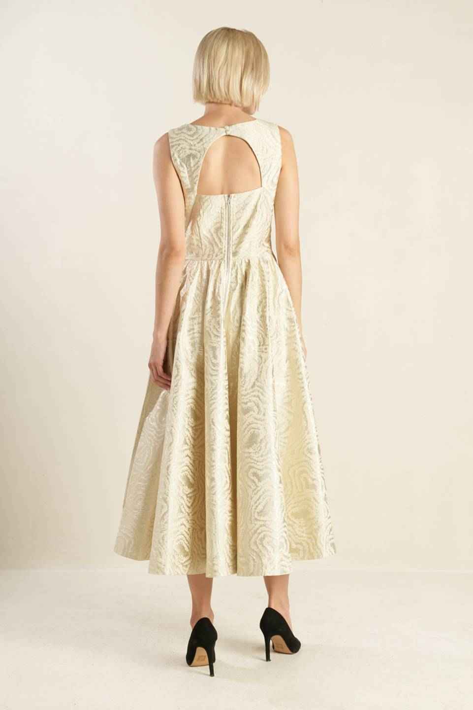 CHECK YOURSELF CHAMPAGNE WOVEN MIDI DRESS