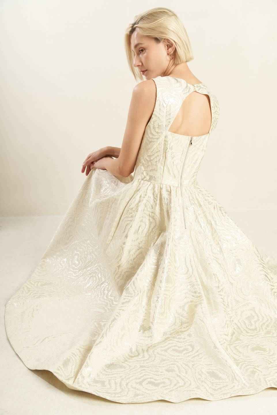 CHECK YOURSELF CHAMPAGNE WOVEN MIDI DRESS