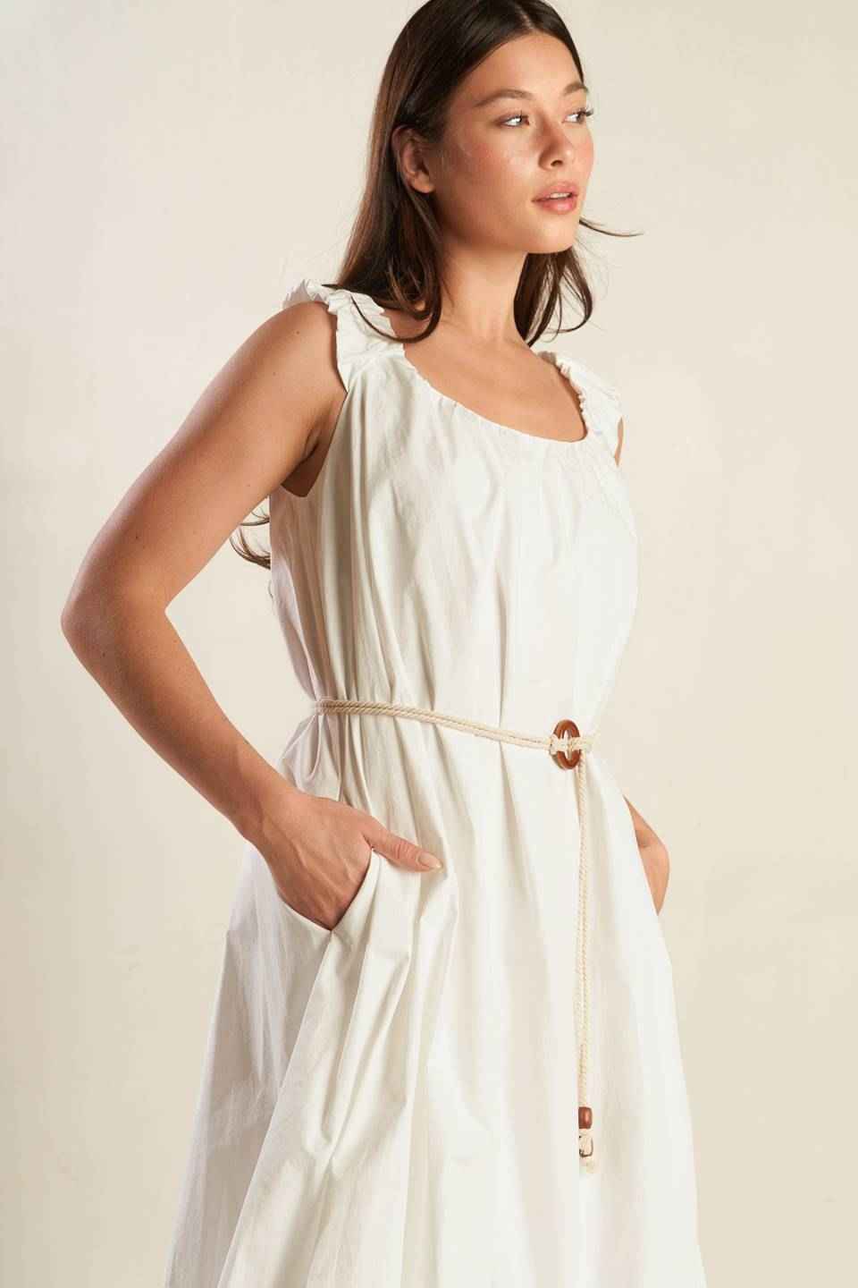 RIVERSIDE SIPS WOVEN MIDI DRESS